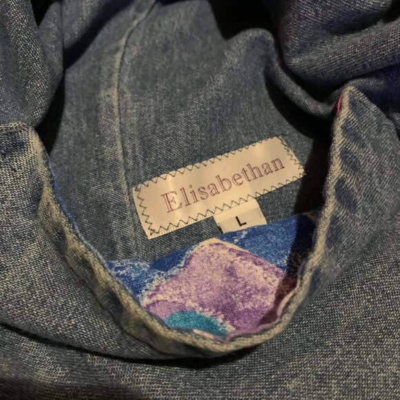 VTG Denim Barn Coat Jacket OOAK Patches Car Appliqué Plaid Lining OS Grandma Y2K - Picture 11 of 14